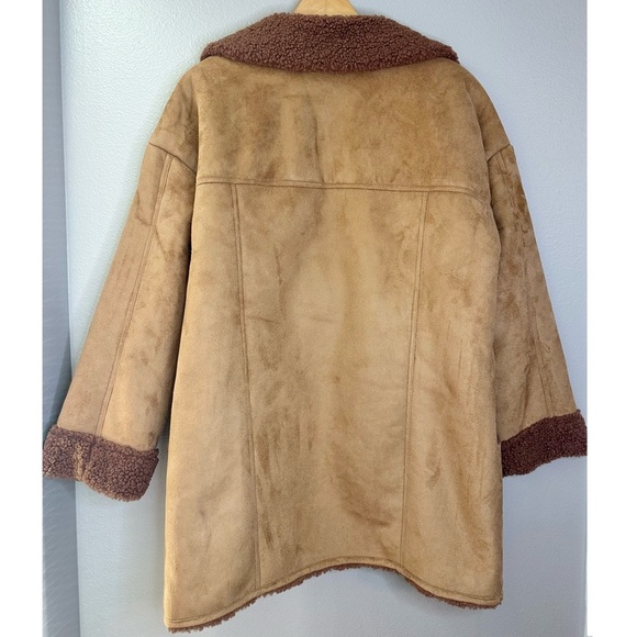NWT Free People Diogo Oversized Colorblock Faux Sherpa Suede Brown Coat Jacket - Picture 5 of 12